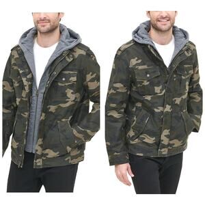 Levi's Men's Washed Cotton Hooded Military Jacket Size Small Camouflage Dickie